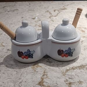 Ceramic Double Condiment Server with Fruit Design